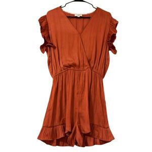 Umgee Romper Flutter Sleeve Silky Satin Womens Medium Boho Vacation Romantic